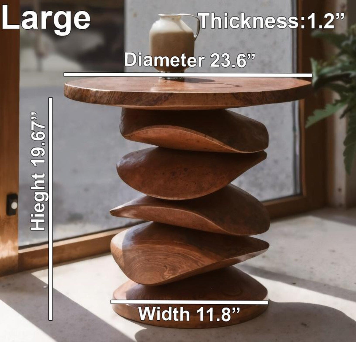 Sculptural Wood Side Table for Living Room Corner or Balcony