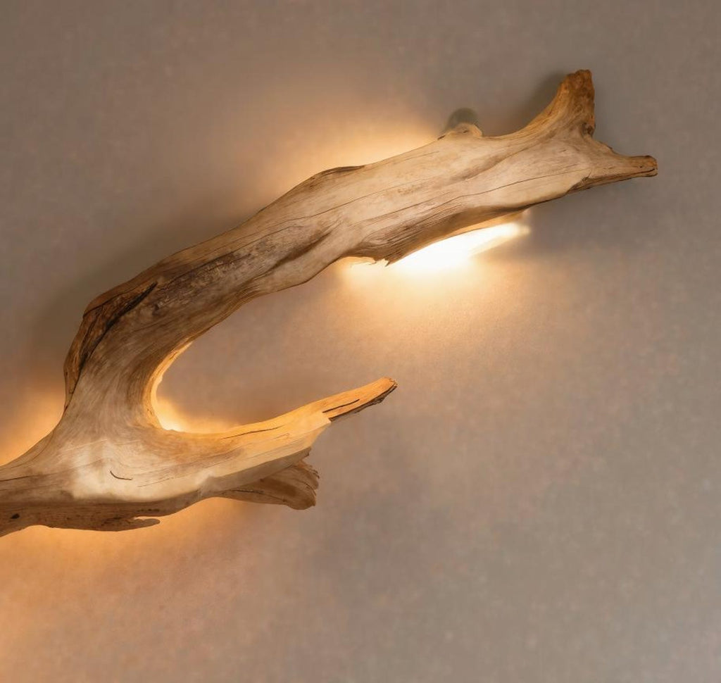 Driftwood Wall Sconce, Rustic Wood Light for Living Room & Hallway