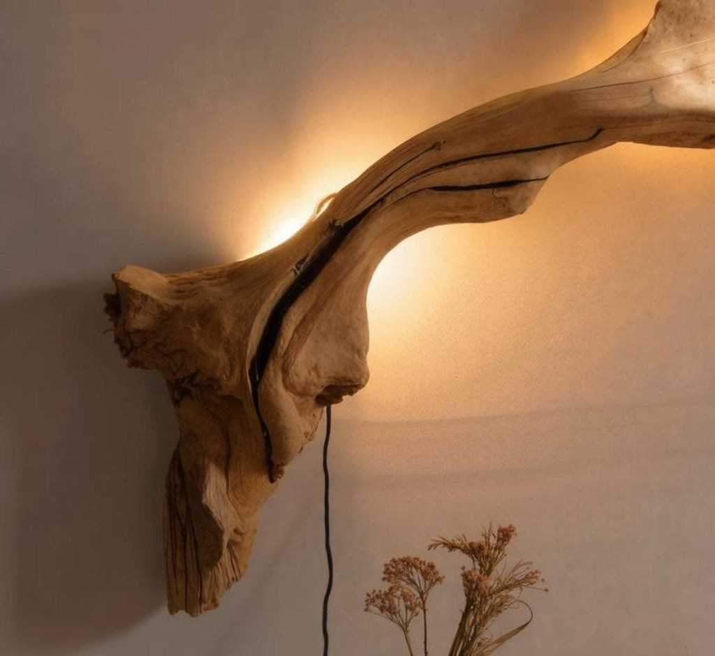 Driftwood Wall Sconce, Rustic Wood Light for Living Room & Hallway