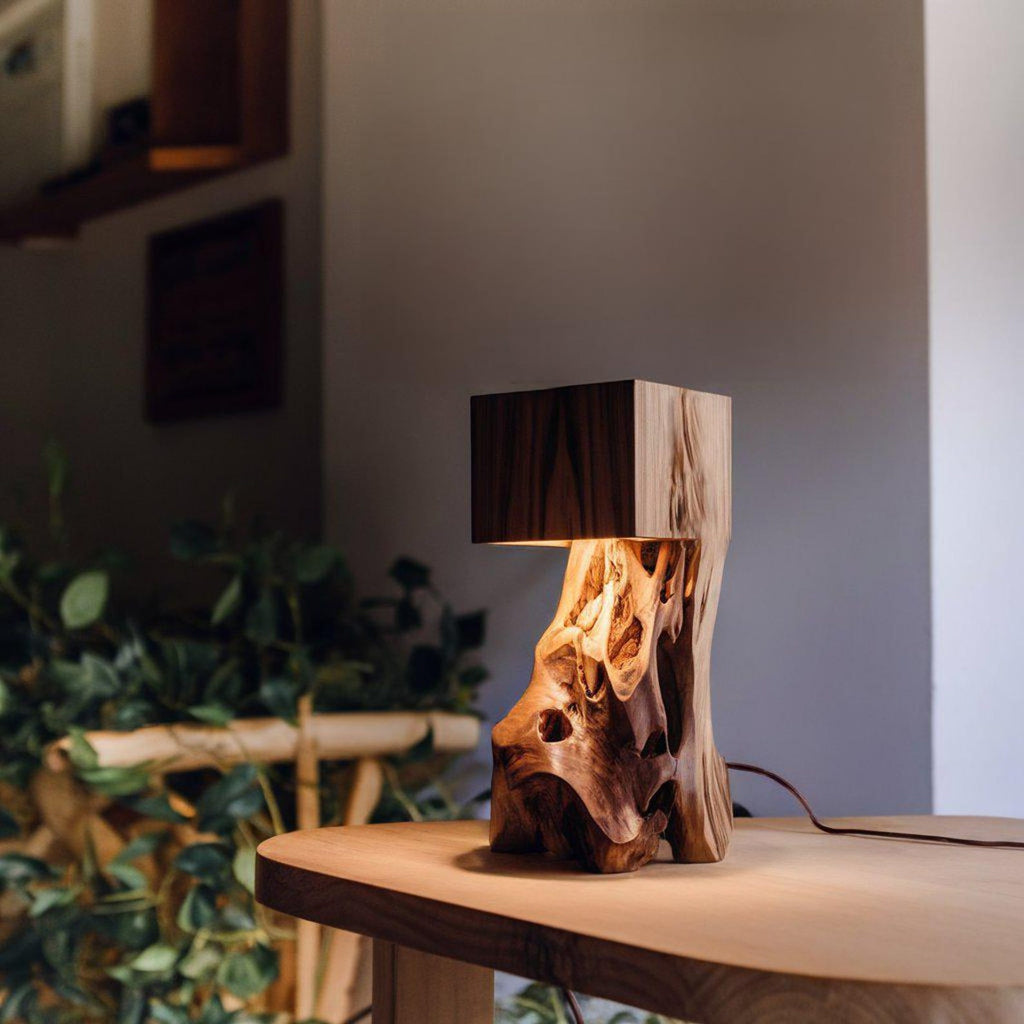 Sculptural Driftwood Table Lamp, Modern Rustic Bedroom Accent Light
