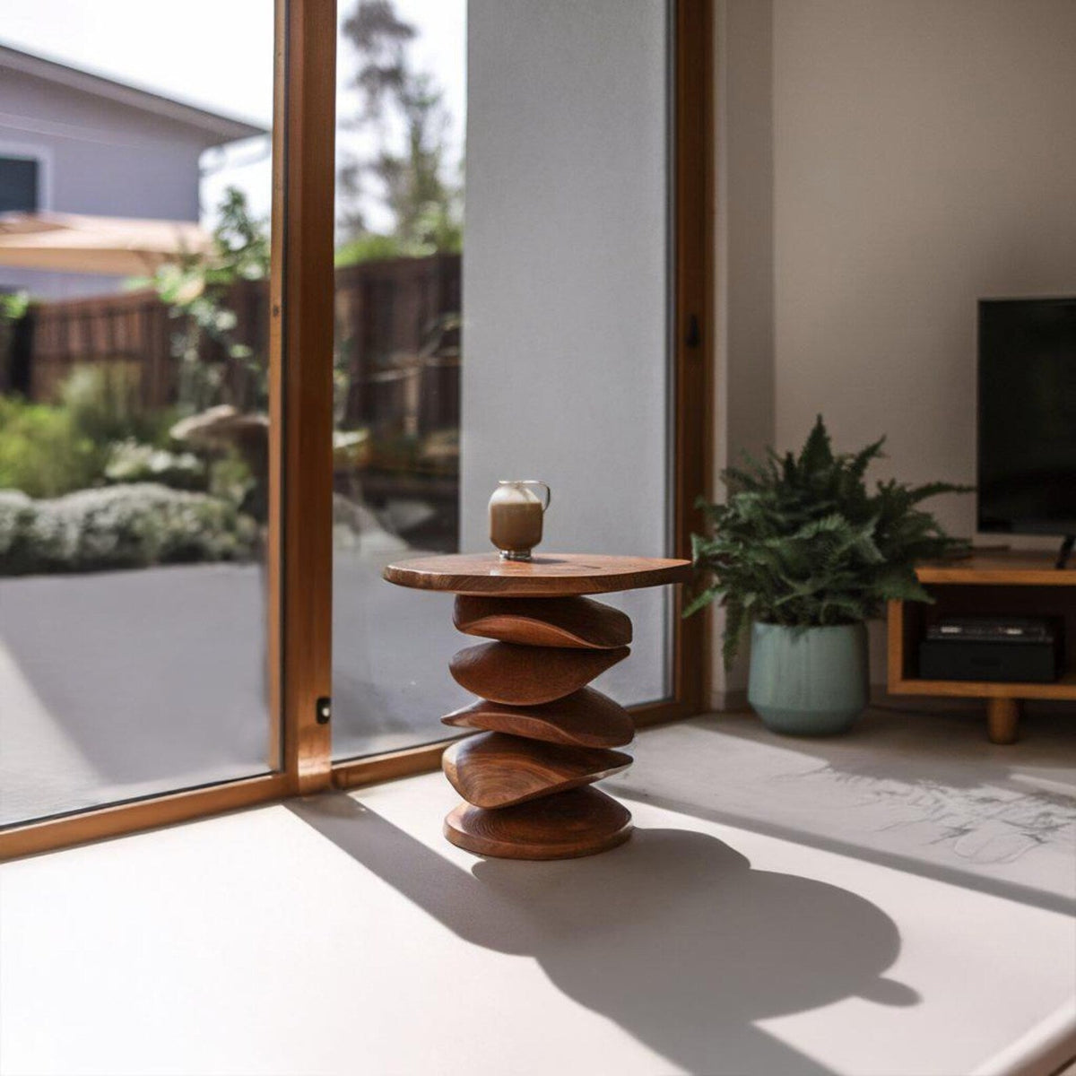 Sculptural Wood Side Table for Living Room Corner or Balcony