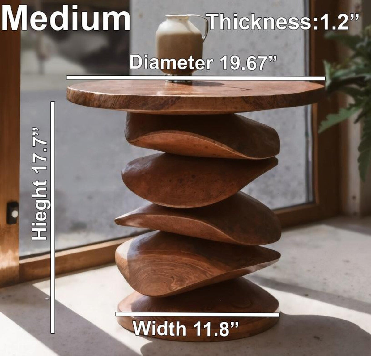 Sculptural Wood Side Table for Living Room Corner or Balcony