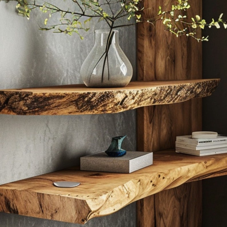 Live Edge Floating Shelf, Natural Solid Wood Wall Shelf for Any Room