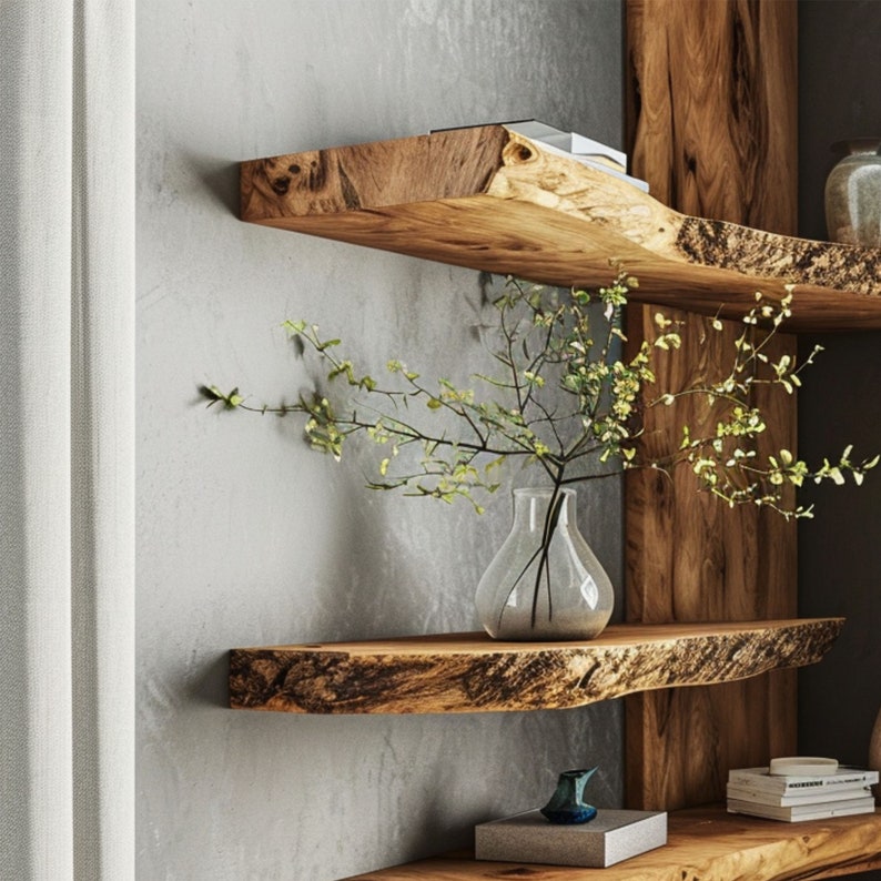 Live Edge Floating Shelf, Natural Solid Wood Wall Shelf for Any Room