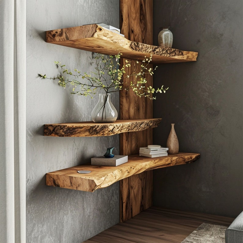 Live Edge Floating Shelf, Natural Solid Wood Wall Shelf for Any Room