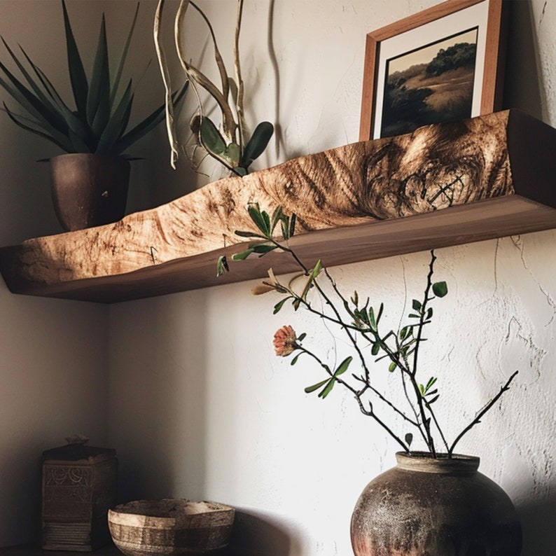 Small Walnut Floating Shelf, Dark Wood Wall Shelf for Books and Decor