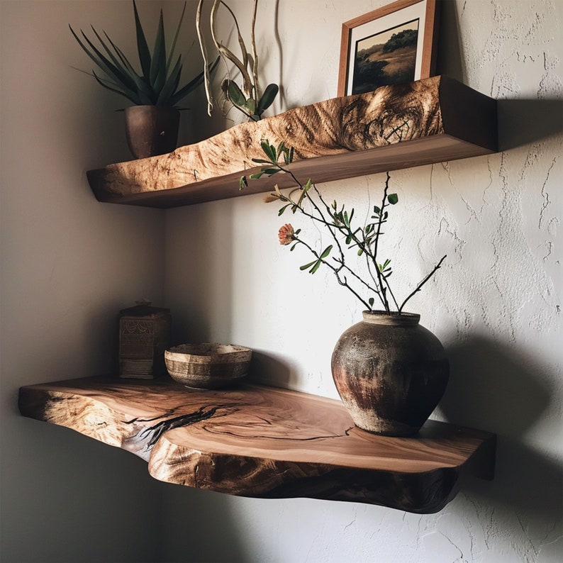 Small Walnut Floating Shelf, Dark Wood Wall Shelf for Books and Decor