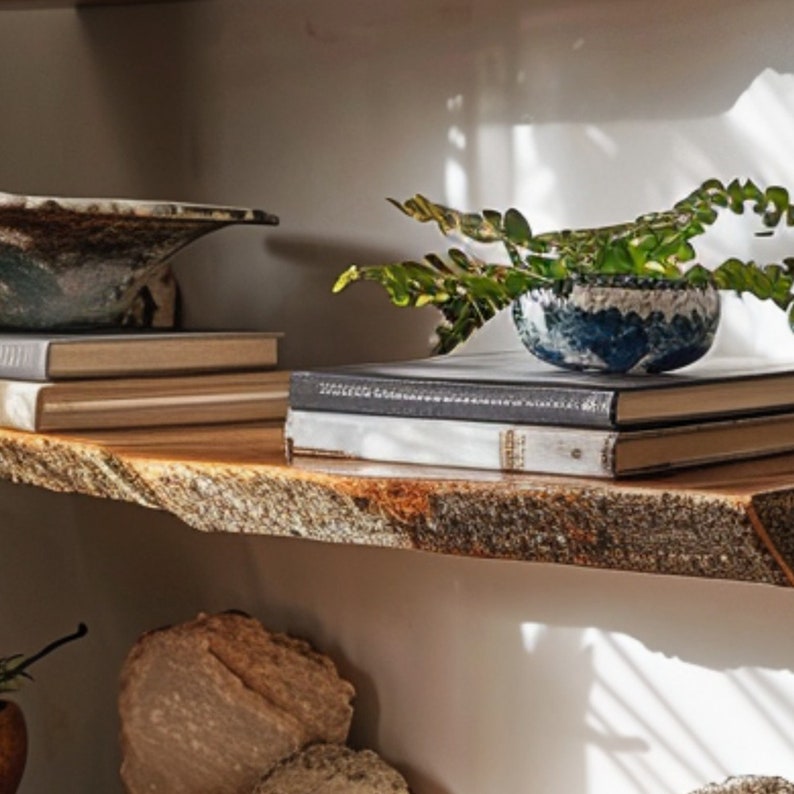Live Edge Wood Wall Shelf, Minimalist Floating Shelf in Dark Brown