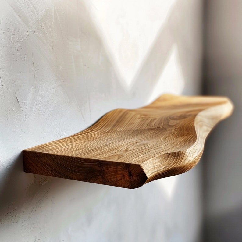 Wavy Wooden Floating Shelves, Natural Wood Wall Shelf for Living Room