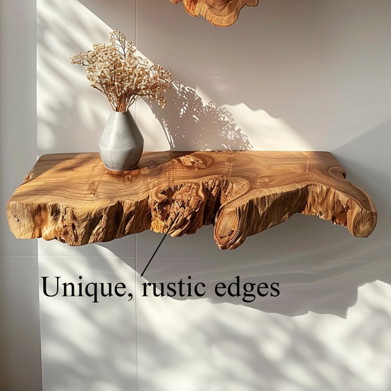 Live Edge Floating Wall Shelf, Rustic Brown Wood Shelf for Living Room