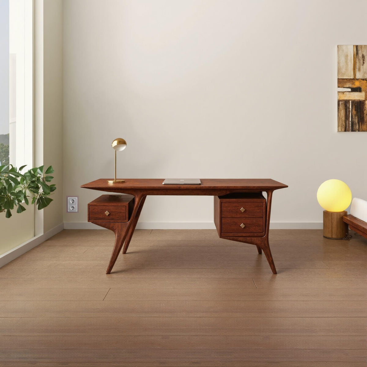 Mid Century Live Edge Oak Desk for Home Office and Study Room