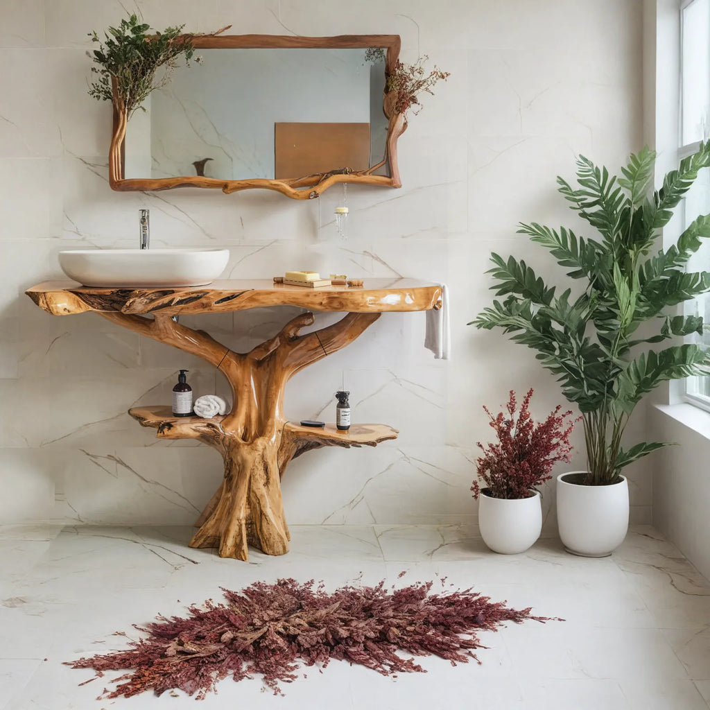 Reclaimed Wood Bathroom Vanity, Farmhouse Live Edge Sink Shelf