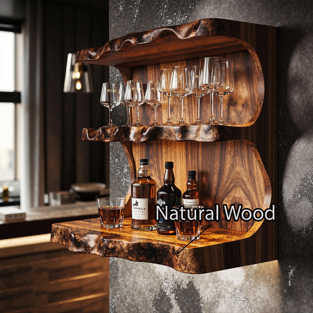 Wine Bar Shelf, Vintage Reclaimed Wood Wall Mounted Liquor Display