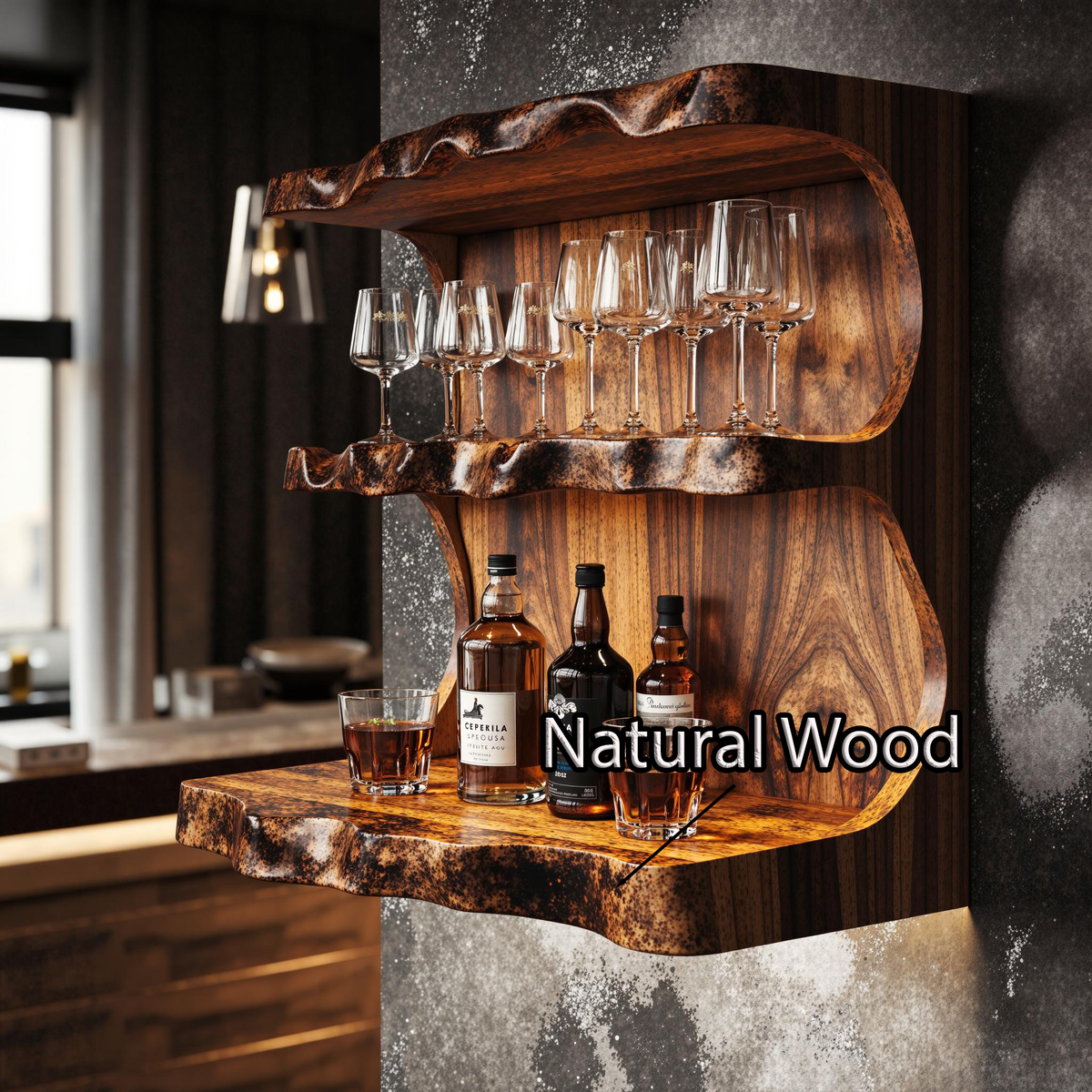 Wine Bar Shelf, Vintage Reclaimed Wood Wall Mounted Liquor Display