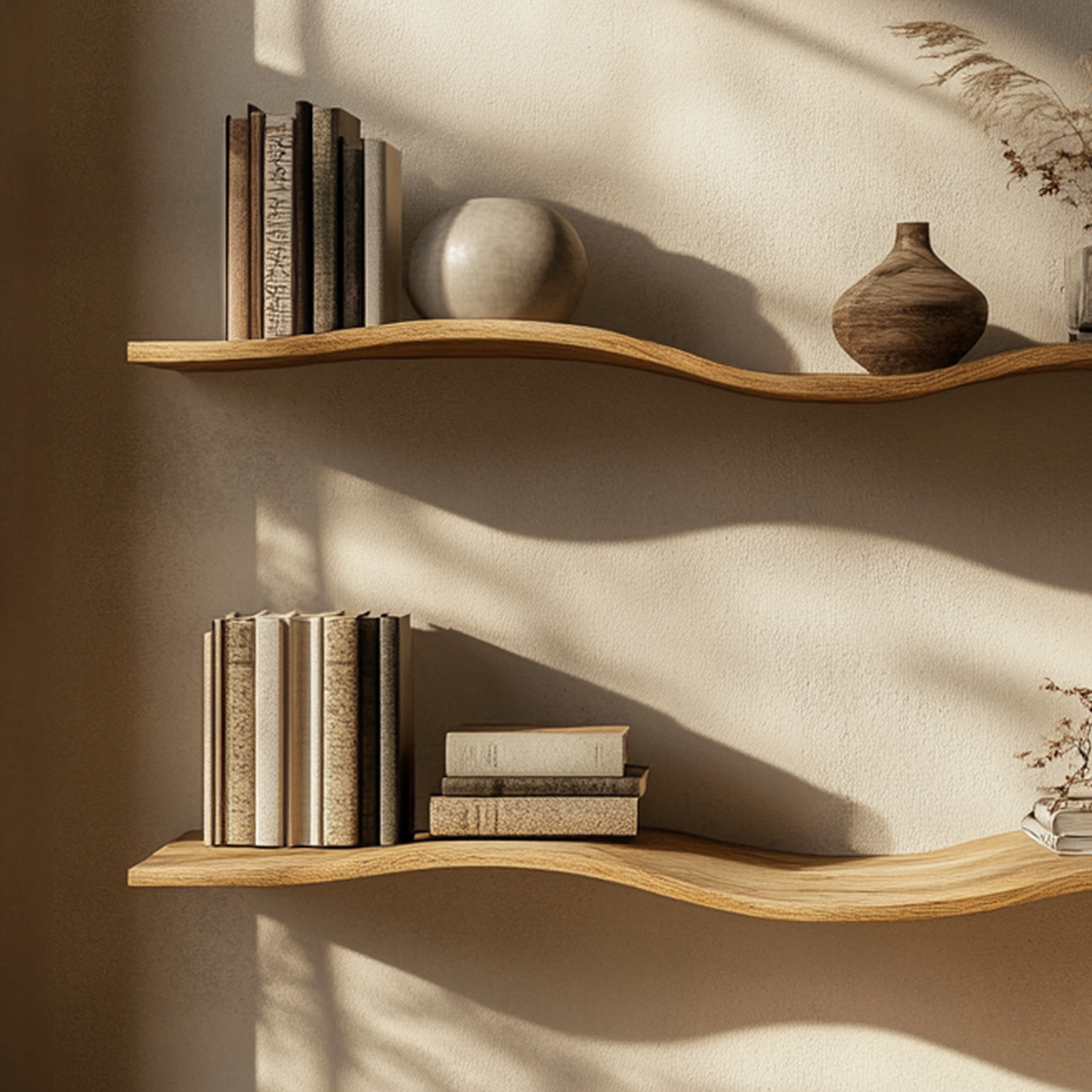 Wavy Floating Wall Shelf, Modern Solid Wood Shelf for Bedroom