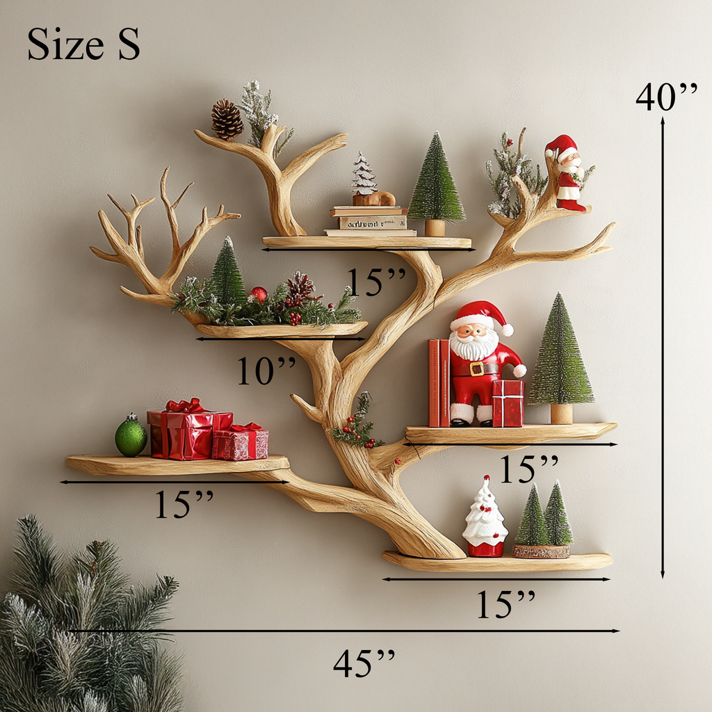 Tree Branch Corner Shelf, Floating Mid Century Wood Bookshelf