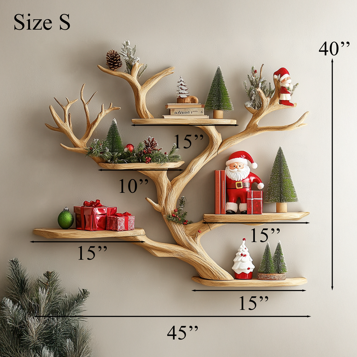 Tree Branch Corner Shelf, Floating Mid Century Wood Bookshelf