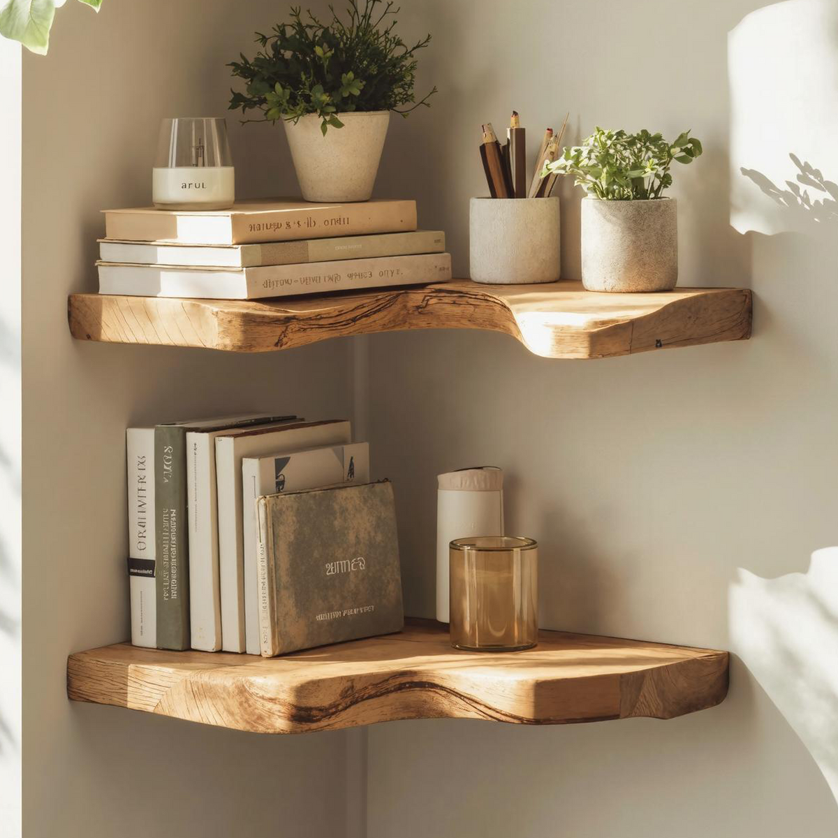 Live Edge Corner Shelf, Farmhouse Floating Wood Shelf for Bedroom