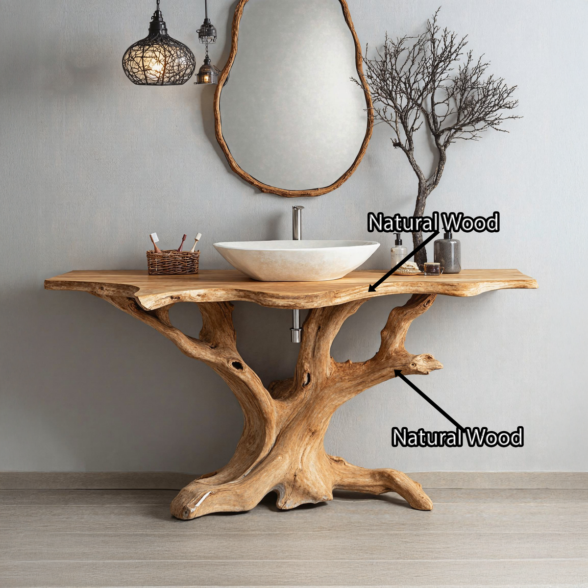 Reclaimed Wood Bathroom Vanity, Custom Live Edge Farmhouse Style