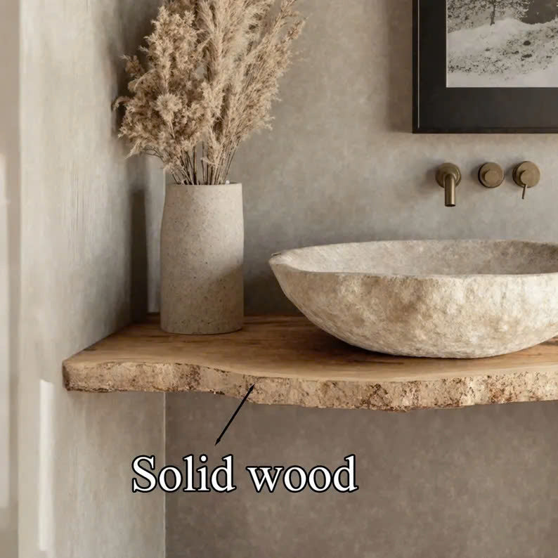 Rustic Live Edge Bathroom Vanity, Solid Wood Floating Sink Shelf