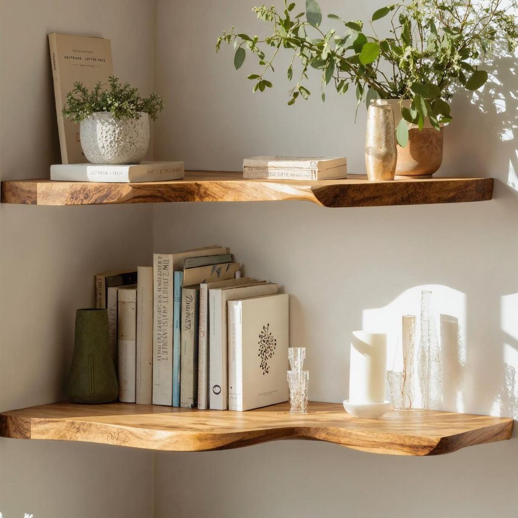 Handcrafted Corner Bookshelf Floating Wood Shelves Boho Rustic Decor