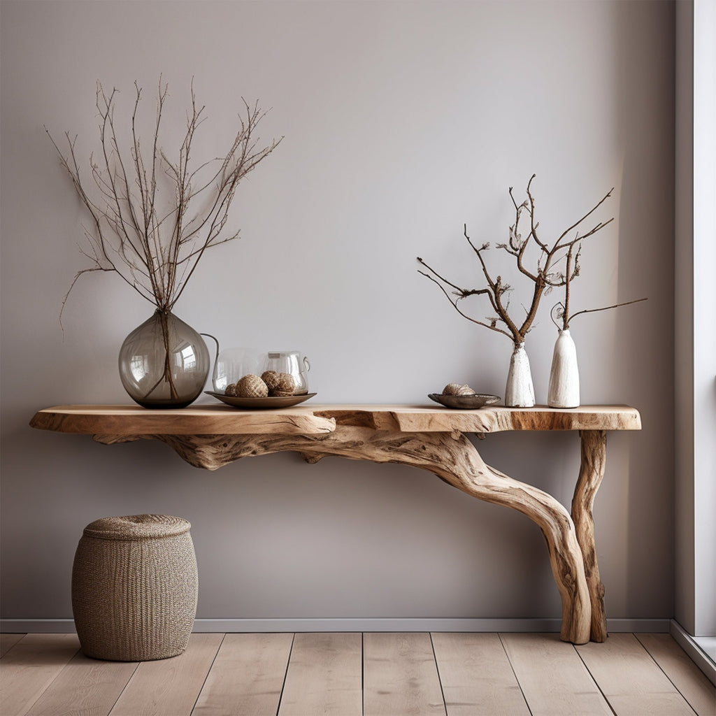 Live Edge Floating Side Table, Rustic Wall-Mounted Wood Console