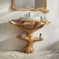 Reclaimed Wood Bathroom Vanity, Farmhouse Live Edge Sink Shelf