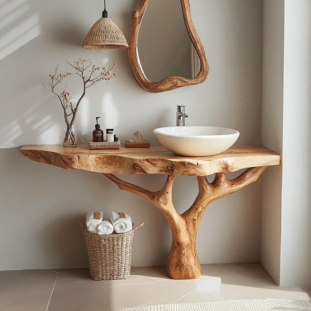 Floating Wood Bathroom Vanity, Live Edge Solid Wood Sink Vanity