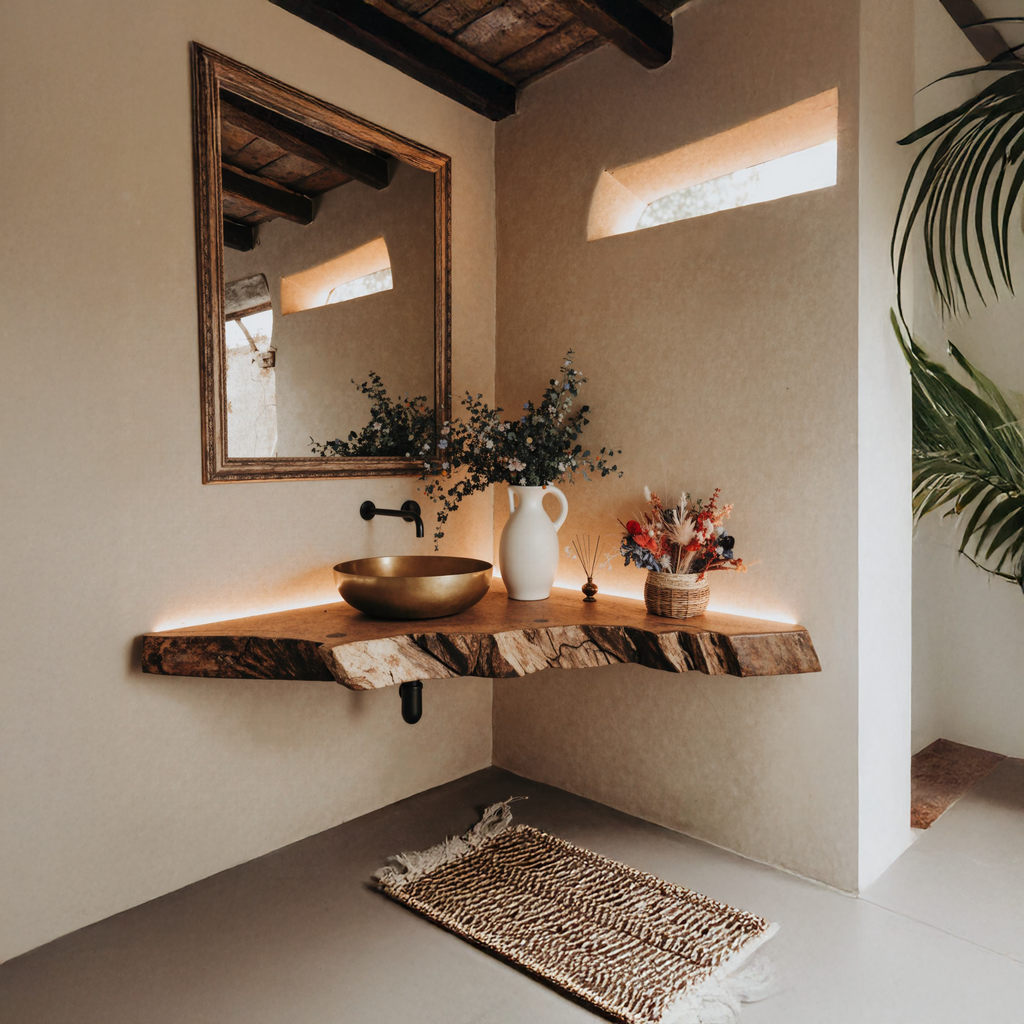 Floating Corner Bathroom Vanity Shelf Handmade Wood Sink Counter