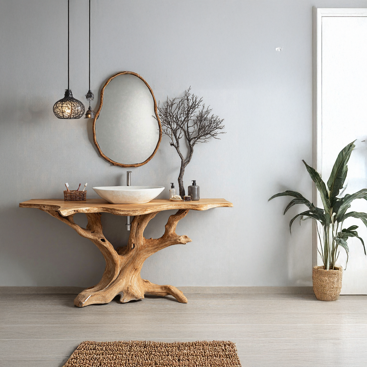 Reclaimed Wood Bathroom Vanity, Custom Live Edge Farmhouse Style