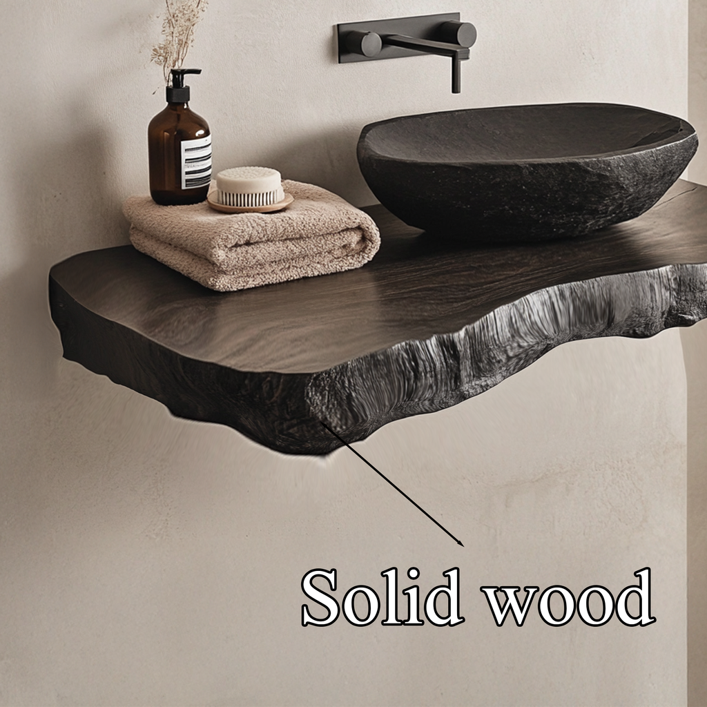 Custom Live Edge Vanity Shelf Solid Wood Floating Bathroom Counter