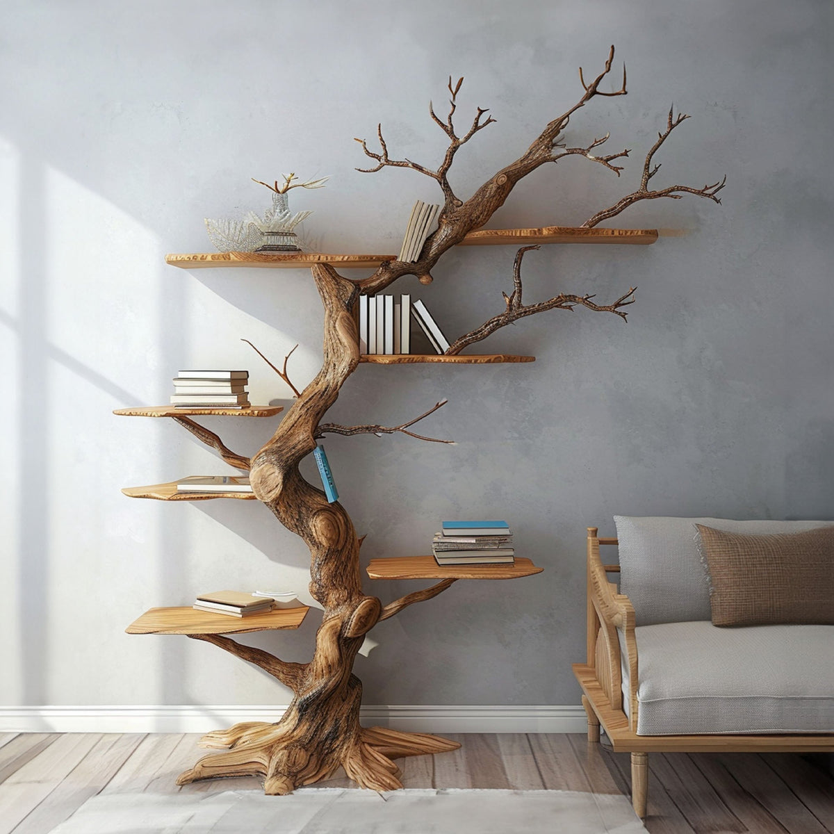 Rustic Tree Branch Floating Shelves Nursery Bookshelf Live Edge Wood