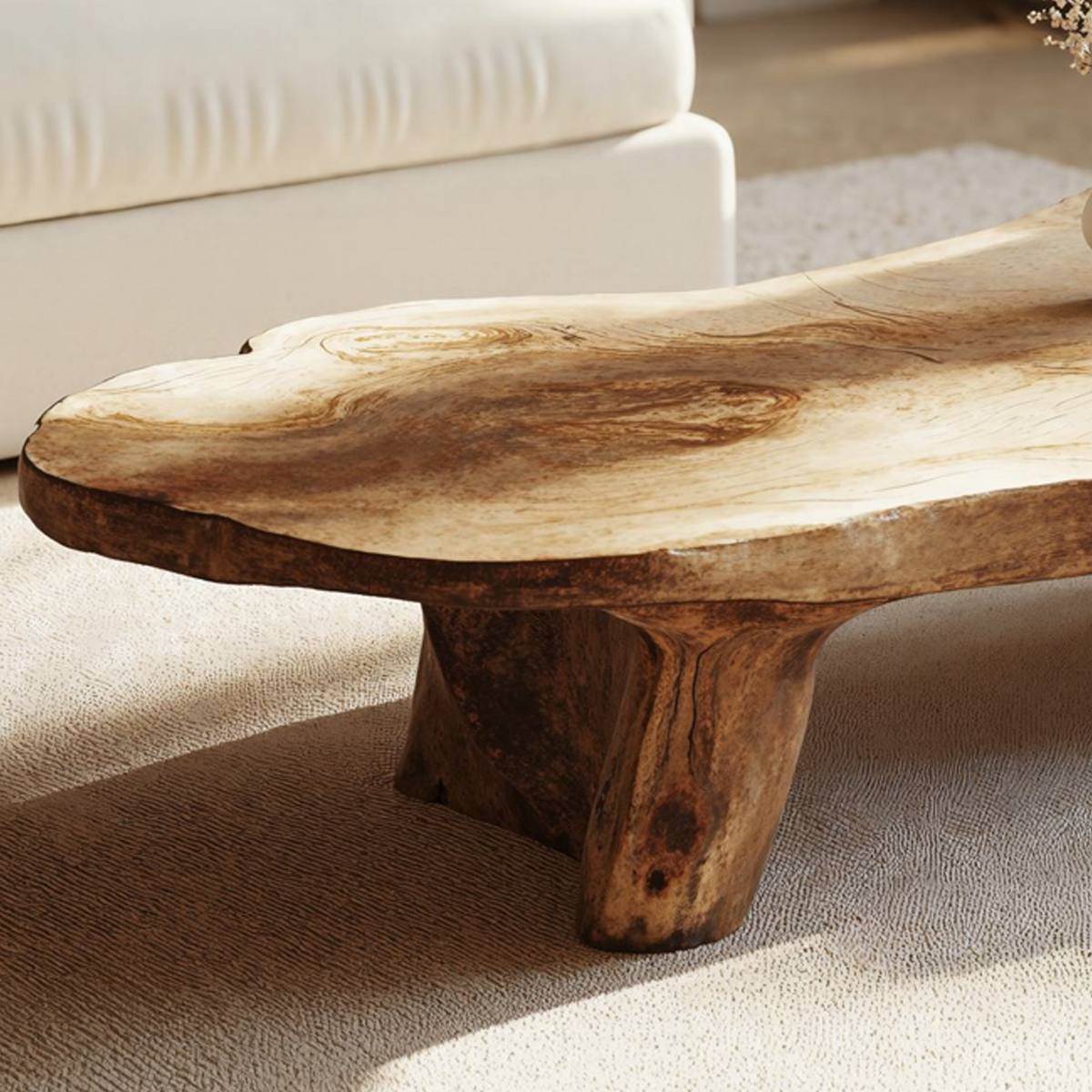 Handcrafted Wood Coffee Table, Unique Natural Grain Centerpiece