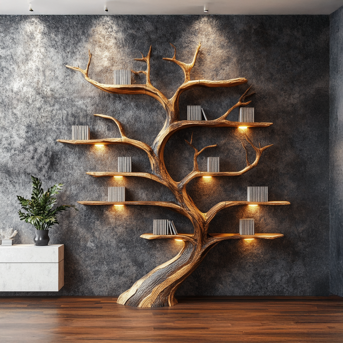 Tree Branch Shelf, Rustic Driftwood Style Solid Wood Wall Bookshelf