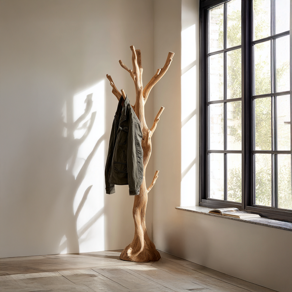 Rustic Tree Coat Rack, Solid Wood Branch Hanger for Entryway