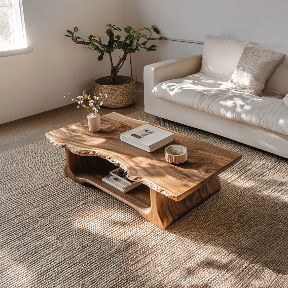 Live Edge Coffee Table, Rustic Monkeypod Wood Slab for Living Room