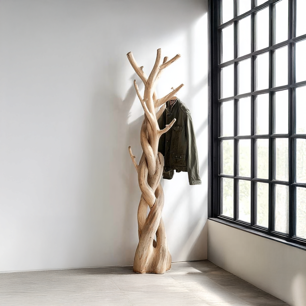 Rustic Driftwood Tree Coat Rack, Wall Mounted for Bedroom and Closet
