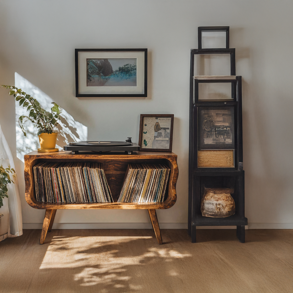Record Player Stand, Rustic Wood Turntable Table for Vinyl Lovers
