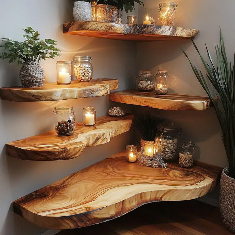 Live Edge Floating Shelf, Rustic Solid Wood Wall Shelf for Books