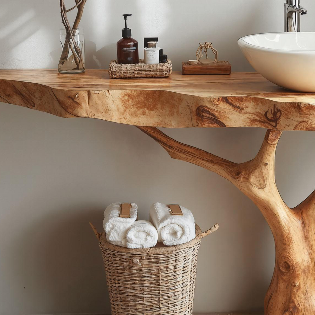 Floating Wood Bathroom Vanity, Live Edge Solid Wood Sink Vanity