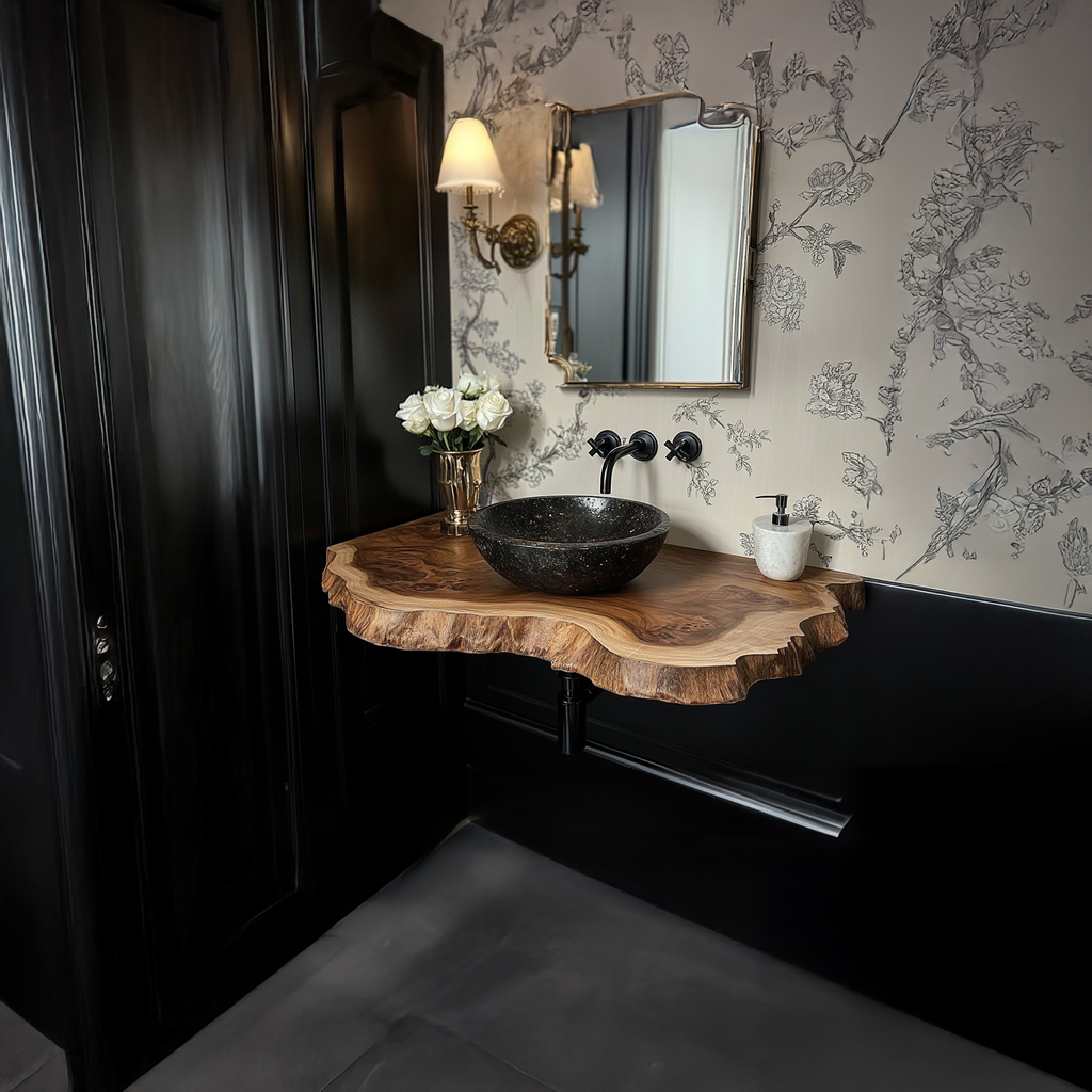 Live Edge Under Sink Shelf Solid Wood Bathroom Vanity Handcrafted