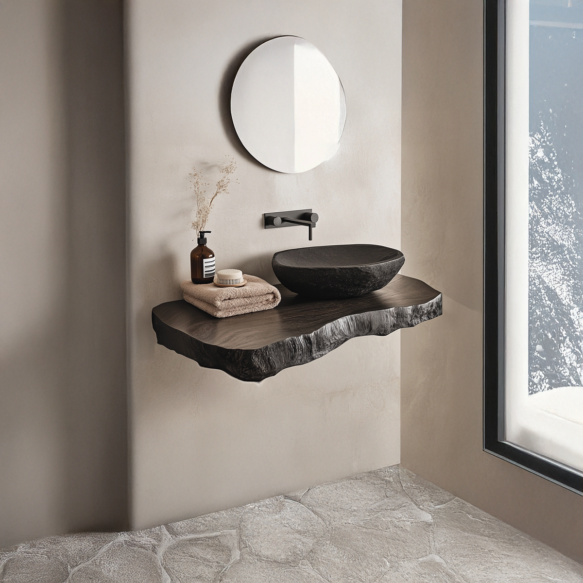 Custom Live Edge Vanity Shelf Solid Wood Floating Bathroom Counter