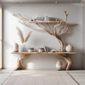 Narrow Console Table with Tree Branch Shelf, Driftwood Style