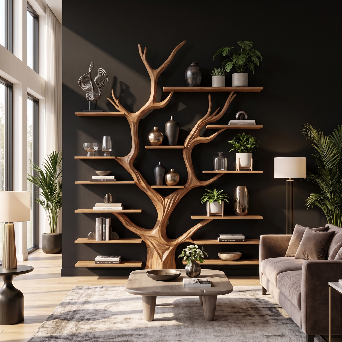 Sculptural Tree Wall Unit, Branch Clothes Rack and Shoe Shelf