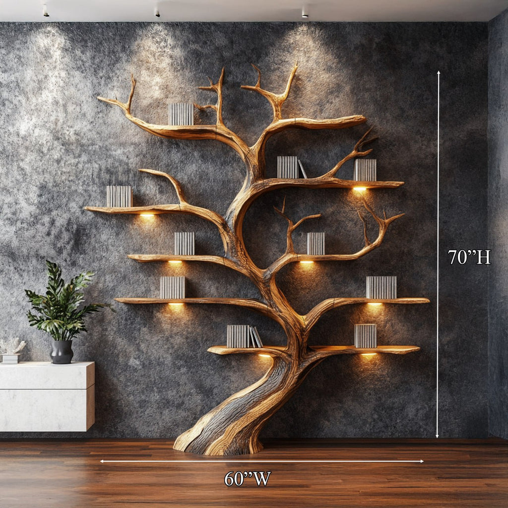 Tree Branch Shelf, Rustic Driftwood Style Solid Wood Wall Bookshelf