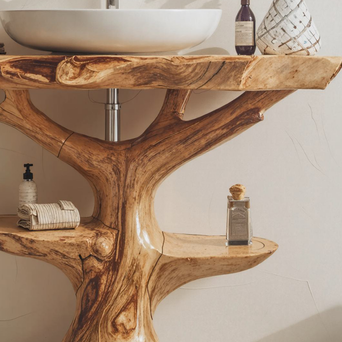 Reclaimed Wood Bathroom Vanity, Farmhouse Live Edge Sink Shelf