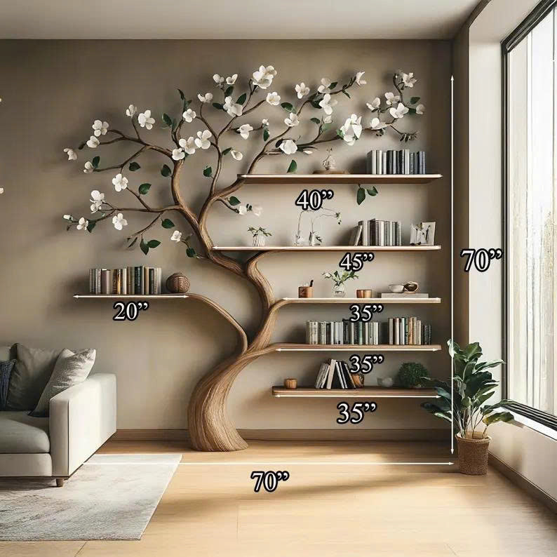 Tree Corner Bookcase, Branch Clothes and Shoe Rack in Solid Wood