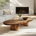 Vintage Wood Coffee Table, Low Rustic Centerpiece for Cozy Rooms