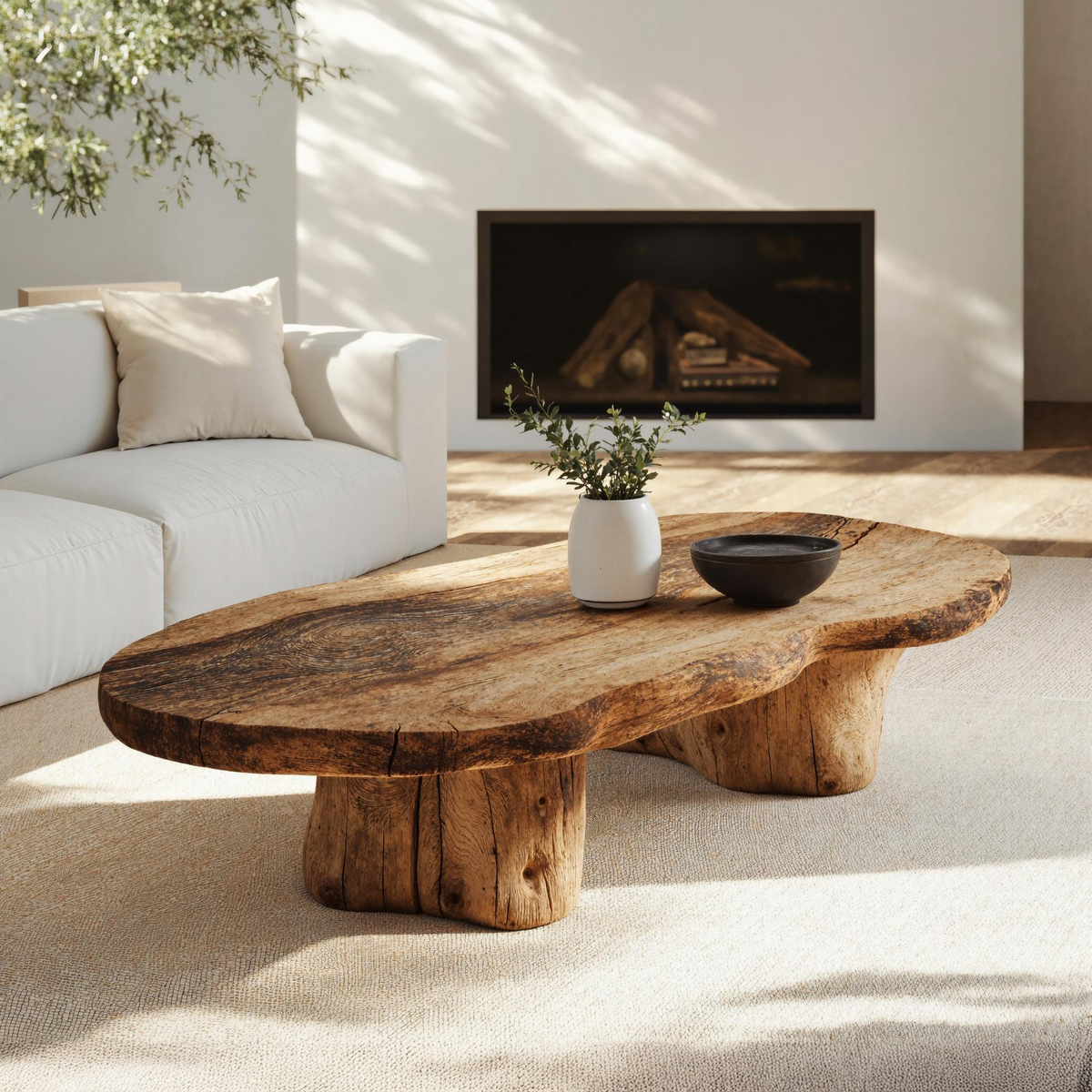 Vintage Wood Coffee Table, Low Rustic Centerpiece for Cozy Rooms