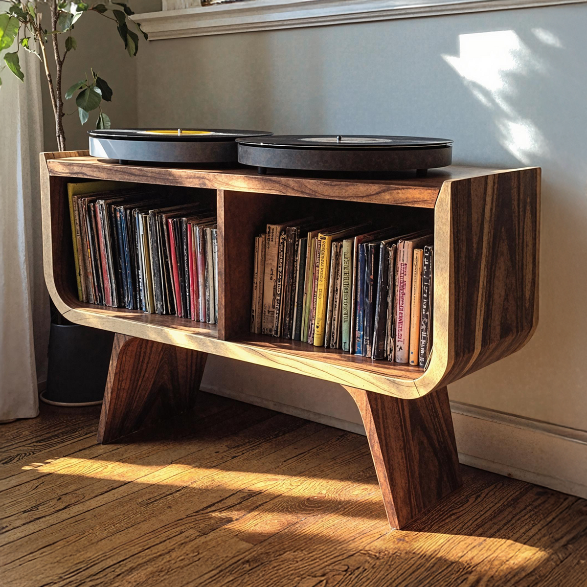 Record Player Stand, Minimalist Solid Wood Vinyl Console for Bedroom